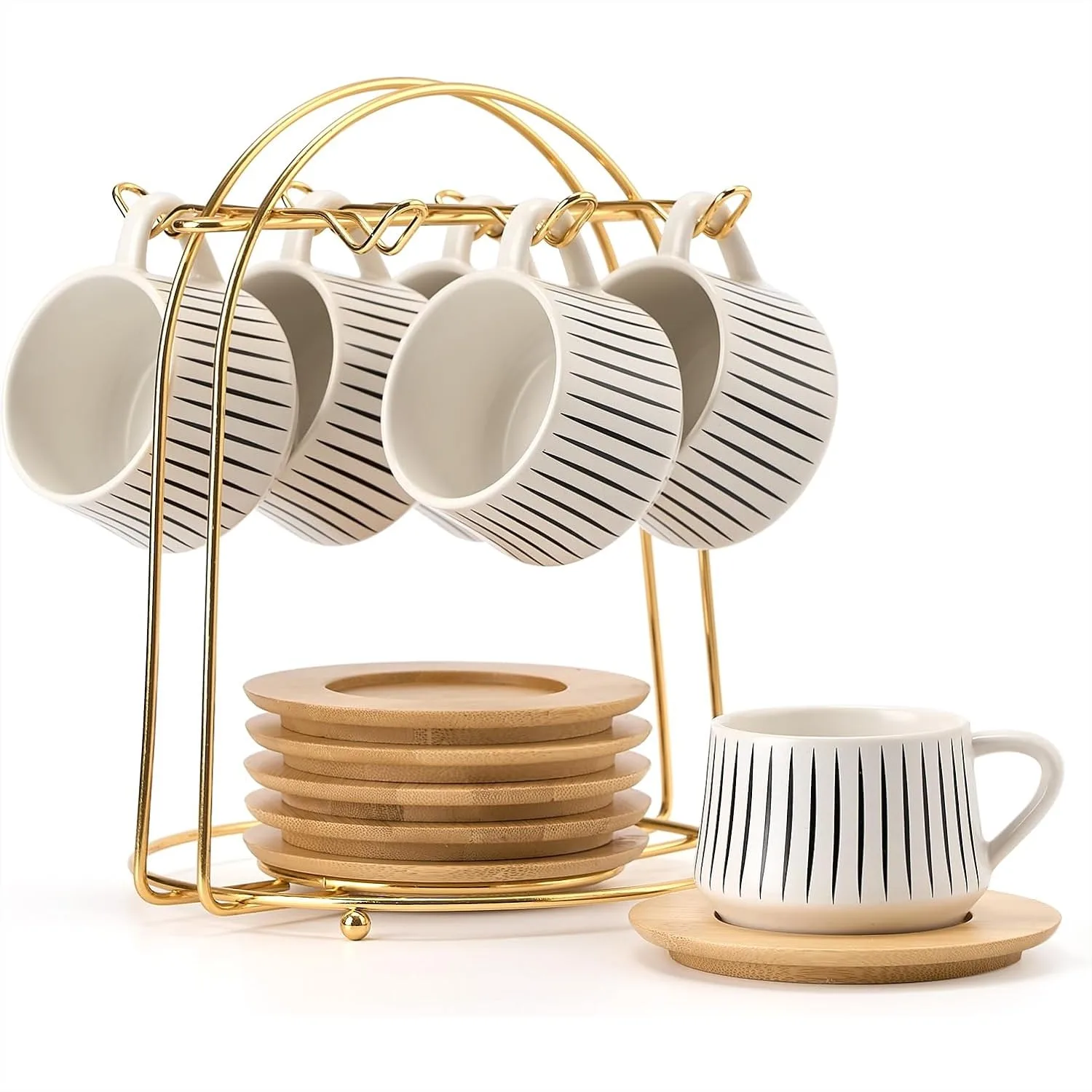 Ceramic Espresso Cups with Saucers Set of 6, 4.4 oz Porcelain Demitasse for Coffee, Tea, Latte, with Metal Holder, White
Ceramic Espresso Cups with Saucers Set of 6, 4.4 oz Porcelain Demitasse for Coffee, Tea, Latte, with Metal Holder, White
