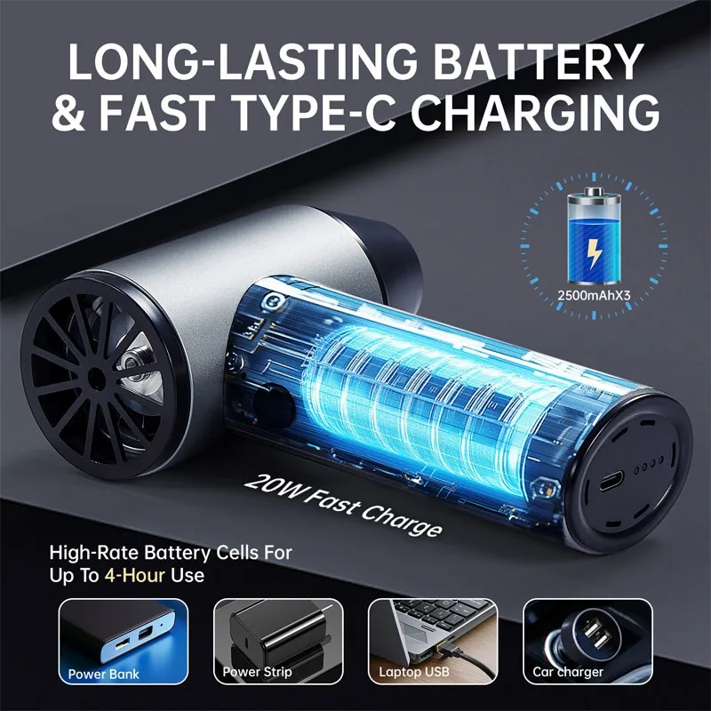 GOOD Silvery L7 Portable Aluminum Alloy Violent Turbo Fan Type-C Charging 90000RPM 45m/s High Speed Brushless Motor
GOOD Silvery L7 Portable Aluminum Alloy Violent Turbo Fan Type-C Charging 90000RPM 45m/s High Speed Brushless Motor