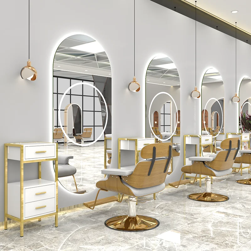 Barber Shop Mirrors Stations Oval Hairdressing Salon Mirror Barber Unit Station with Led Light
Barber Shop Mirrors Stations Oval Hairdressing Salon Mirror Barber Unit Station with Led Light