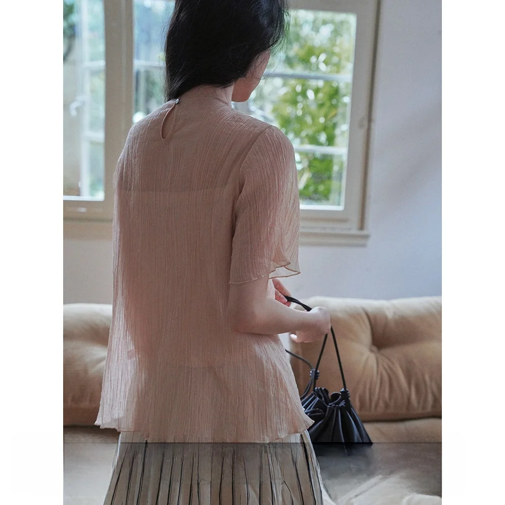 Women's Textured Folded irt 2024 New Sle Light See-tough West Pink apefruit Uneven Strip Pattern Cotton Blend Top
Women's Textured Folded irt 2024 New Sle Light See-tough West Pink apefruit Uneven Strip Pattern Cotton Blend Top