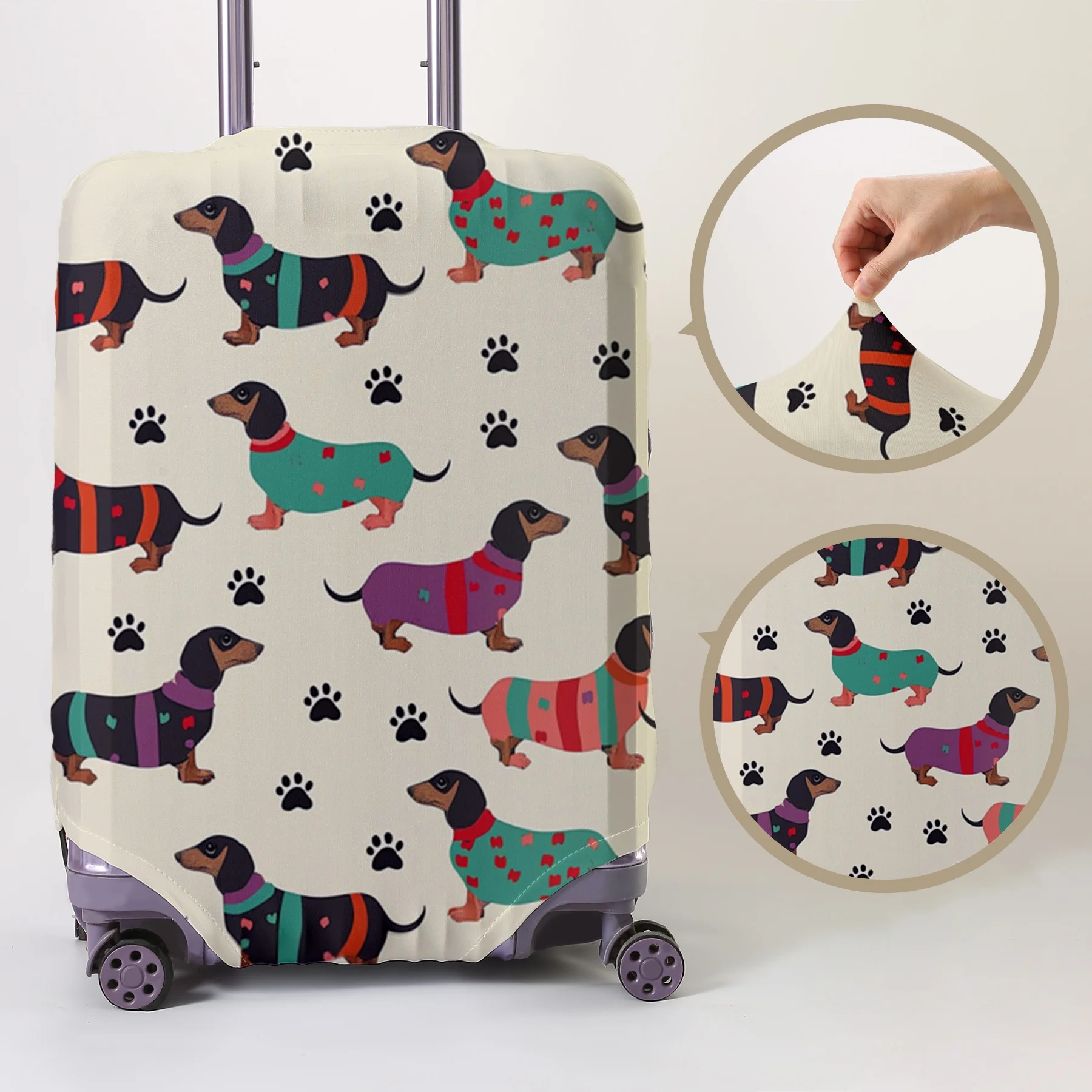 Cartoon sausage dog full print pattern luggage protection cover, suitable for 18-32 inch luggage covers, luggage handle gloves,
Cartoon sausage dog full print pattern luggage protection cover, suitable for 18-32 inch luggage covers, luggage handle gloves,