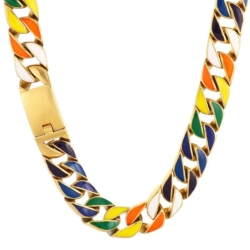 Hip Hop Colorful Cuban Chain Heavy Necklace for Men Women's Drip Choker Gold Color Stainless Steel Jewelry Chunky Accessories
Hip Hop Colorful Cuban Chain Heavy Necklace for Men Women's Drip Choker Gold Color Stainless Steel Jewelry Chunky Accessories