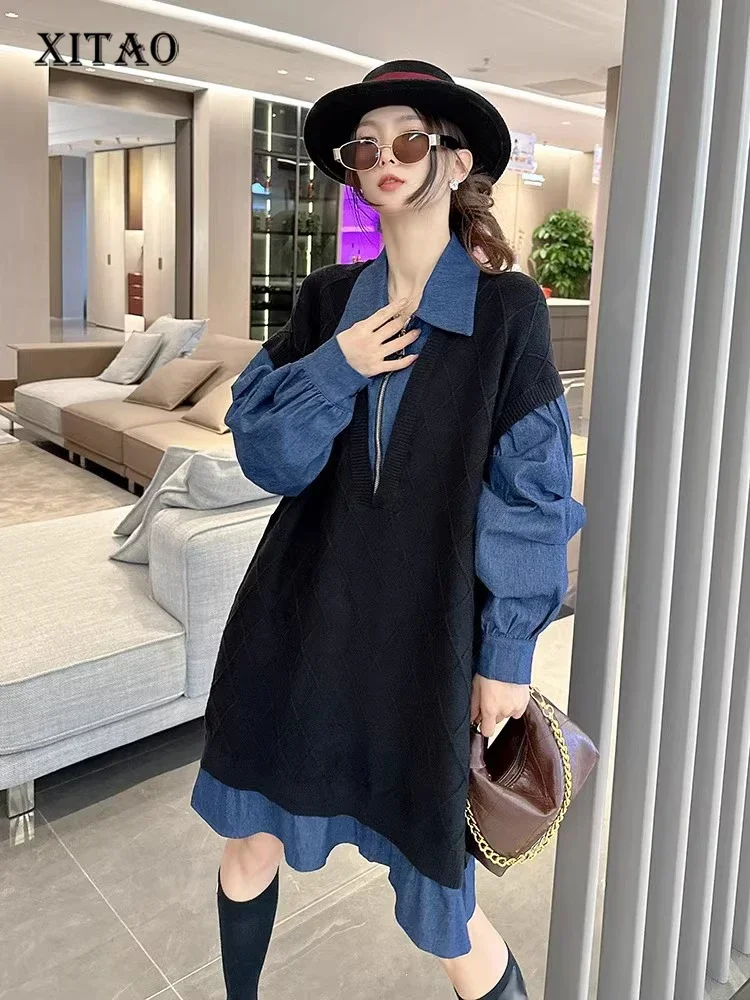 XITAO Knitting Patchwork Zipper Dress Turn-down Collar Pullover Long Sleeve Loose Fashion Knee-Length Dresses 2025 Spring LJ1061
XITAO Knitting Patchwork Zipper Dress Turn-down Collar Pullover Long Sleeve Loose Fashion Knee-Length Dresses 2025 Spring LJ1061