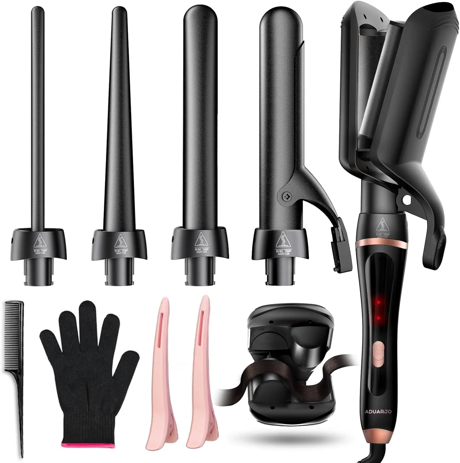 5-in-1 Curling Wand Set, Hair Curler with Waver, Fast Heat Up, Interchangeable Barrels, Dual Voltage, Gift for Women
5-in-1 Curling Wand Set, Hair Curler with Waver, Fast Heat Up, Interchangeable Barrels, Dual Voltage, Gift for Women