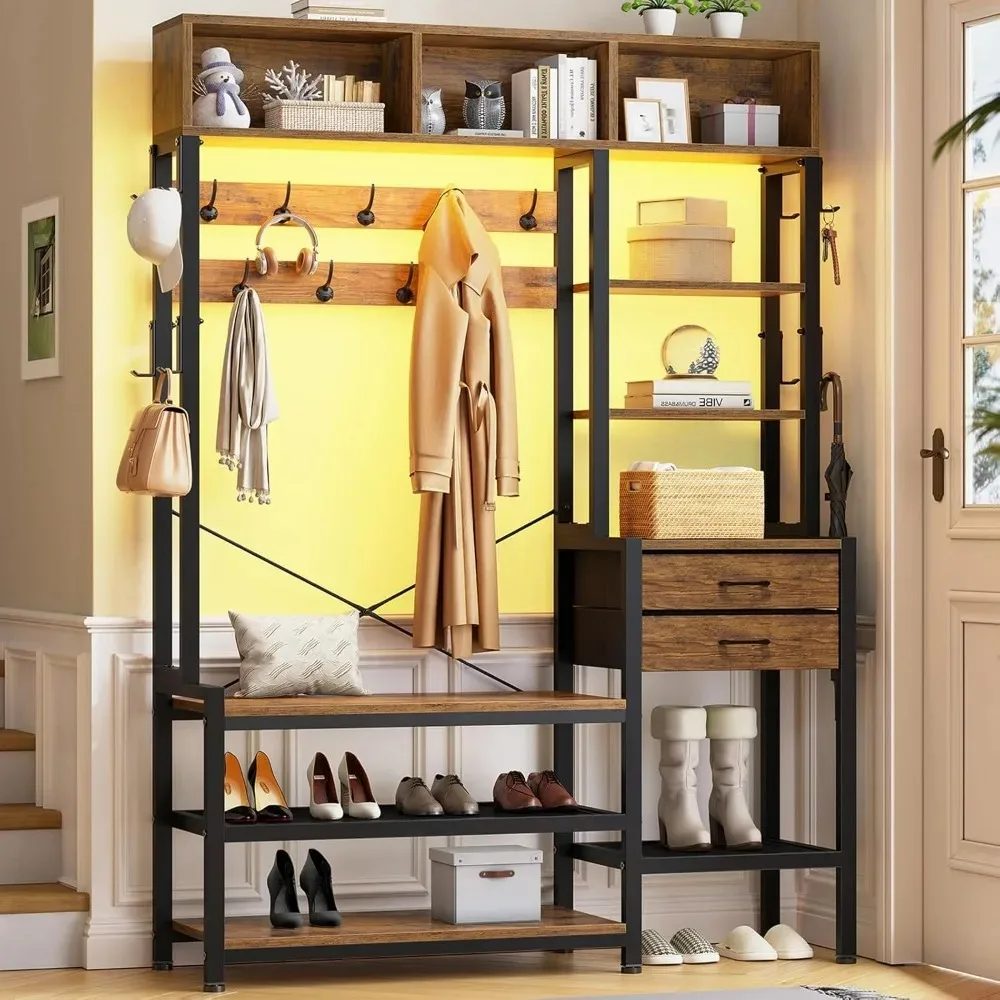 Hall Tree with Bench and Shoe Storage,7-in-1 Entryway Bench with Coat Rack, 3 Storage Cubbies, 3 Storage Shelves, 17 Coat Hooks
Hall Tree with Bench and Shoe Storage,7-in-1 Entryway Bench with Coat Rack, 3 Storage Cubbies, 3 Storage Shelves, 17 Coat Hooks