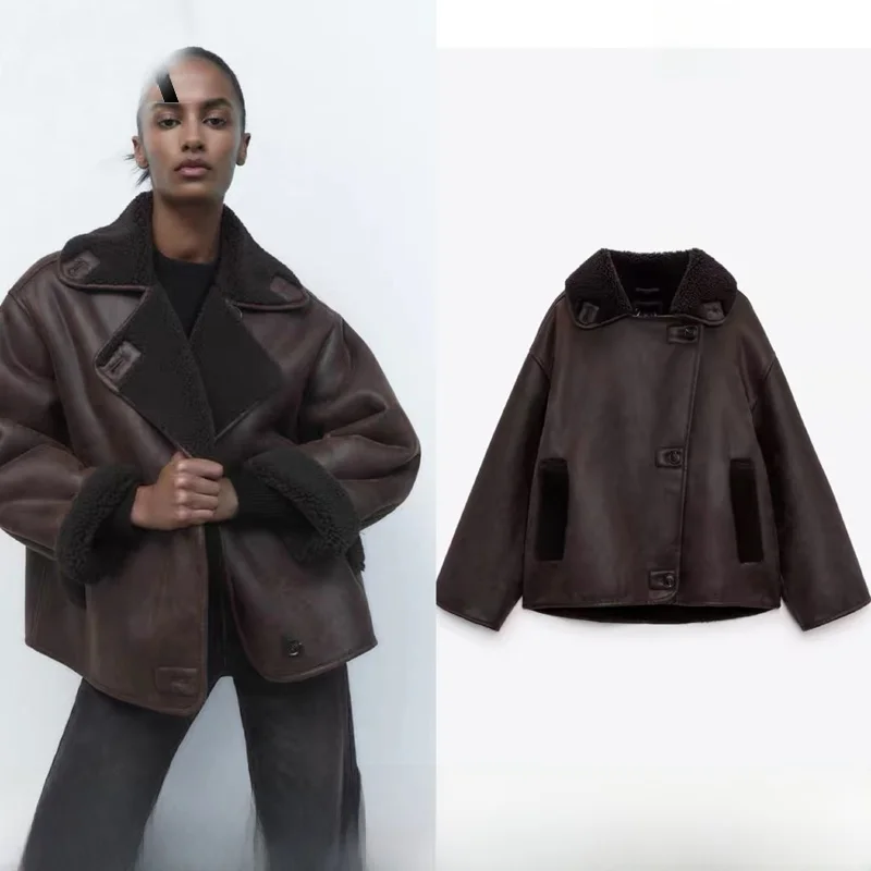 Autumn Winter Double-Sided Lamb Fur Jacket Women's Integrated Leather And Fur Street Style Thickened Long Sleeve Coat
Autumn Winter Double-Sided Lamb Fur Jacket Women's Integrated Leather And Fur Street Style Thickened Long Sleeve Coat