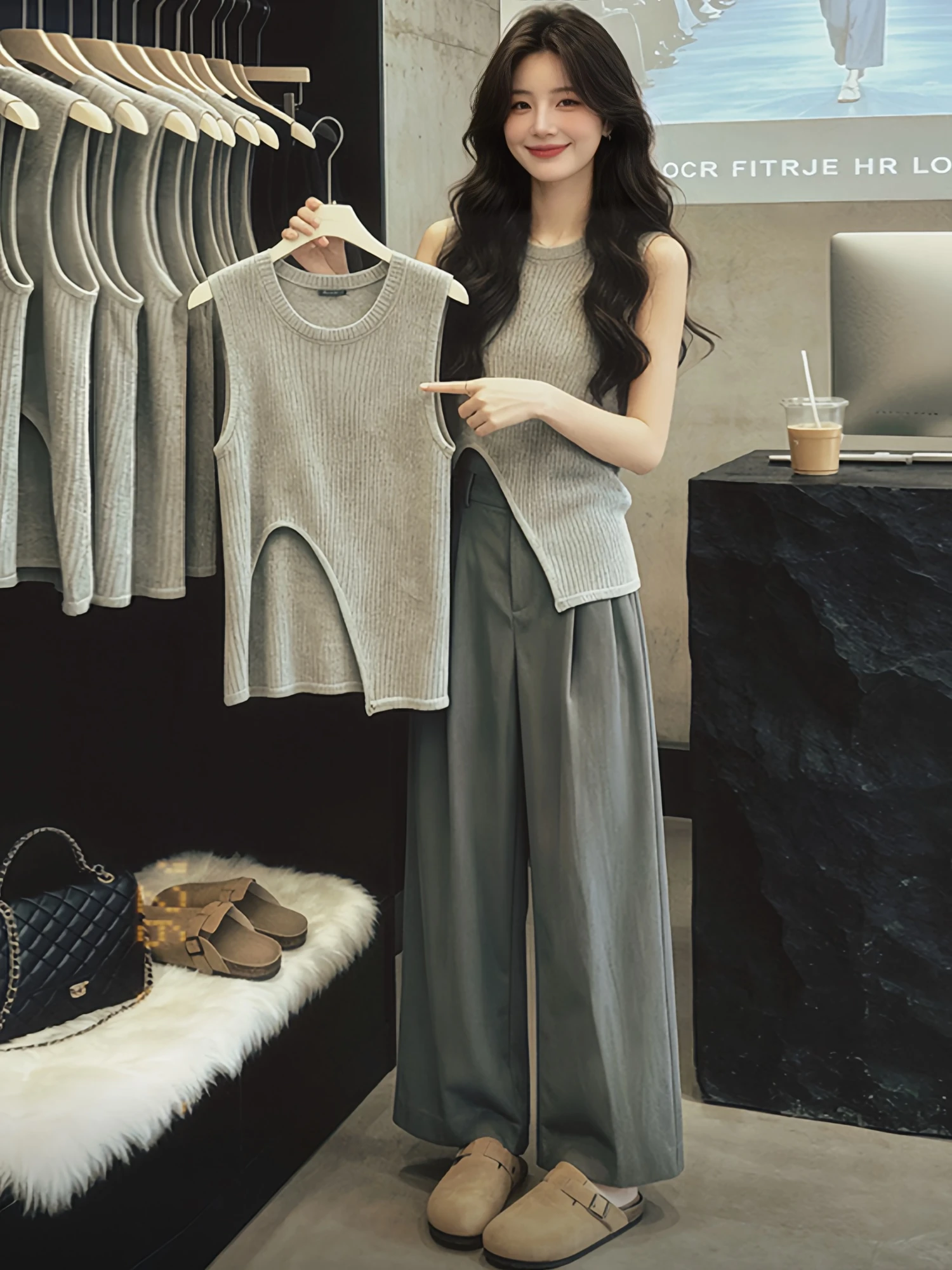 Elegant Knitted Hollow out Vest And Pleated Wide Leg Pants Two Piece Set Casual Style Breathable Medium Thickness Spring Wear
Elegant Knitted Hollow out Vest And Pleated Wide Leg Pants Two Piece Set Casual Style Breathable Medium Thickness Spring Wear