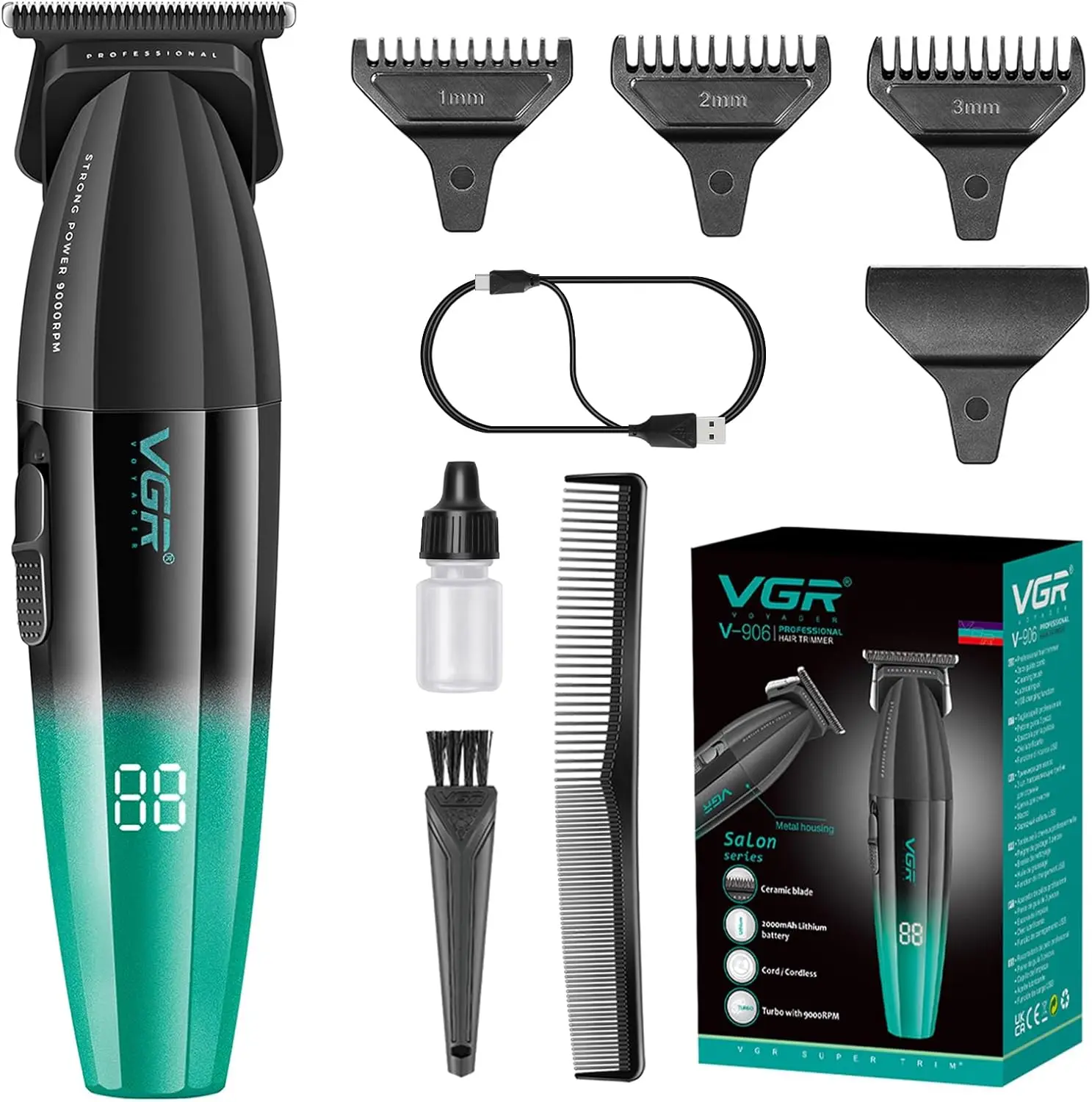 Professional Hair Trimmer, 9000rpm Cordless Beard Clipper with USB Recharge, DLC T-Blade for Men and Barbers
Professional Hair Trimmer, 9000rpm Cordless Beard Clipper with USB Recharge, DLC T-Blade for Men and Barbers