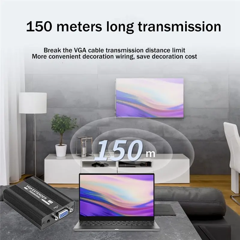 A23G 150M VGA Network Extender RJ45 VGA Extender Audio Transmitter Receiver Support POE Power Supply US Plug