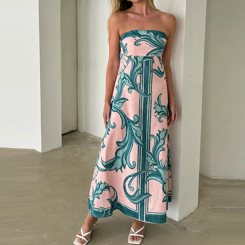 Chic Pattern Print Women Slim Long Dress Sexy Sleeveless Backless Evening Dress Elegant Strapless Summer Beach Vacation Sundress
Chic Pattern Print Women Slim Long Dress Sexy Sleeveless Backless Evening Dress Elegant Strapless Summer Beach Vacation Sundress