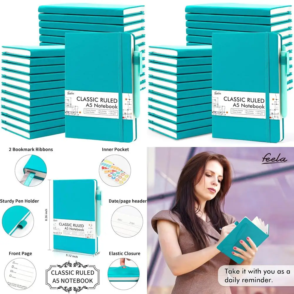 A5 Lined Notebook Set with 24 Pens, 120 GSM Paper, 5.1x8.3, Emerald Green, for Work and Business
A5 Lined Notebook Set with 24 Pens, 120 GSM Paper, 5.1x8.3, Emerald Green, for Work and Business