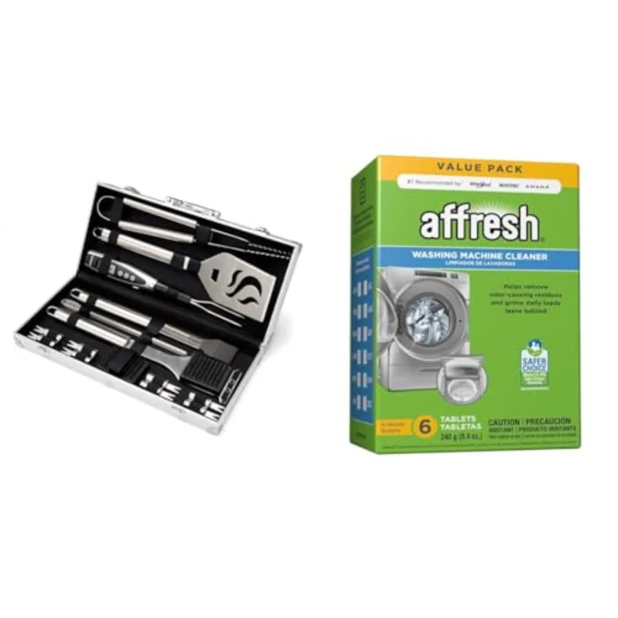 BBQ Tool Aluminum Carrying Case Deluxe Grill Set 20-Piece with Affresh Washing Machine Cleaner 6 Month Supply for Front Load an
BBQ Tool Aluminum Carrying Case Deluxe Grill Set 20-Piece with Affresh Washing Machine Cleaner 6 Month Supply for Front Load an