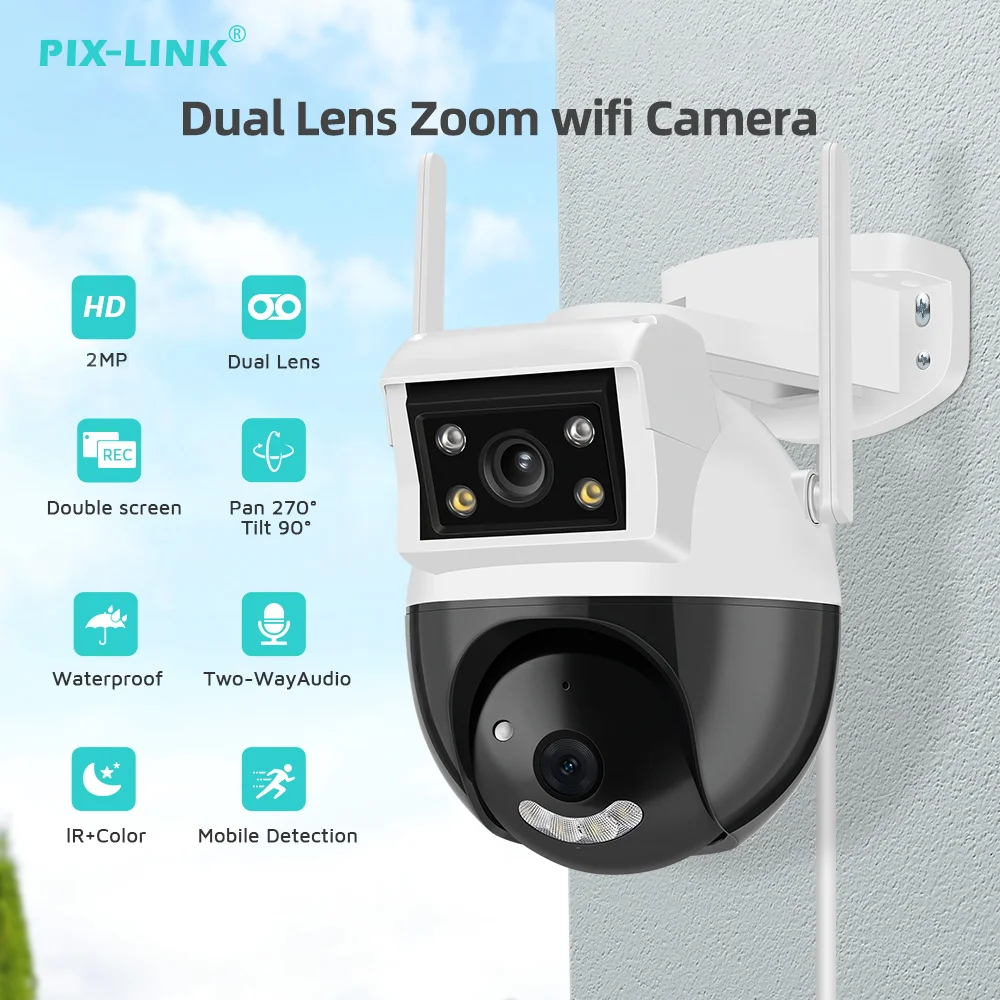 SC05 2MP Two Lens Dual PTZ WiFi Camera IP66 Waterproof Two-Way Audio Screen Home Security PTZ Camera Video Surveillance
SC05 2MP Two Lens Dual PTZ WiFi Camera IP66 Waterproof Two-Way Audio Screen Home Security PTZ Camera Video Surveillance