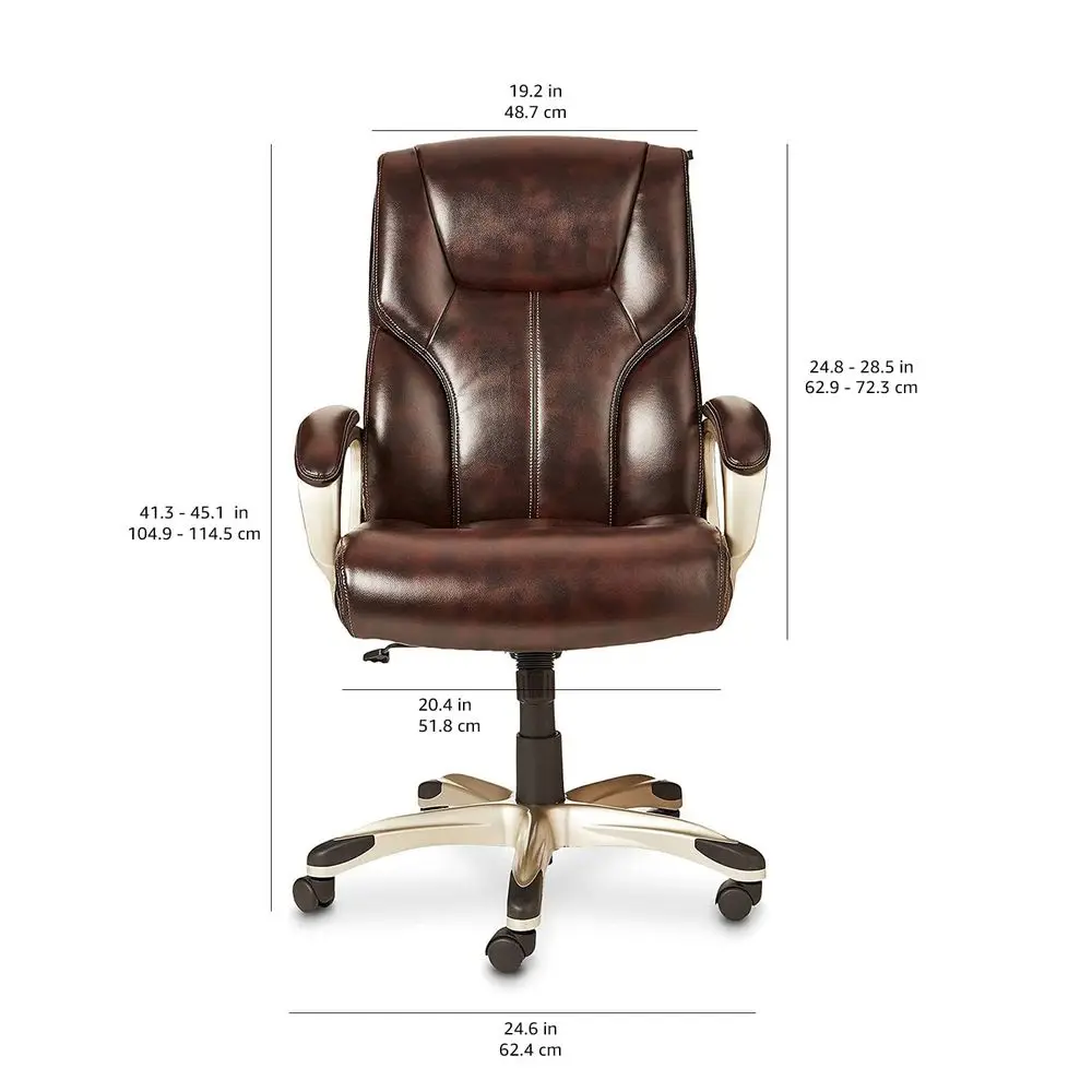 Executive High Back Office Chair, Adjustable Height, Tilt, Swivel, Padded Armrests, Brown Gold
Executive High Back Office Chair, Adjustable Height, Tilt, Swivel, Padded Armrests, Brown Gold
