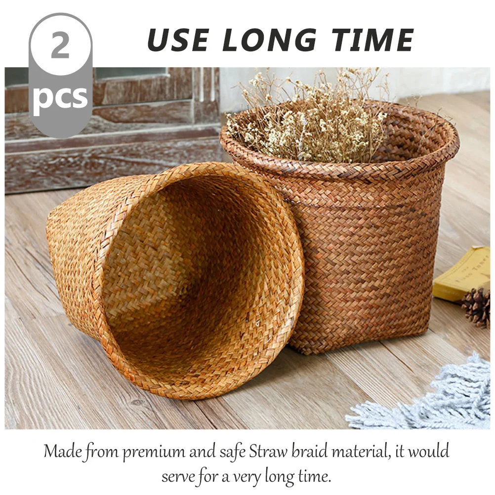 2Pcs Woven Trash Baskets Round Straw Storage Containers for Home Office Kitchen Clothes Sundries Organizing Basket
2Pcs Woven Trash Baskets Round Straw Storage Containers for Home Office Kitchen Clothes Sundries Organizing Basket