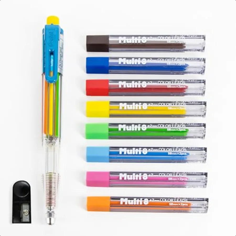 8 Color Automatic Pencil Box Set Assorted Accent Clip Colors 8 Color Lead Refills and Sharpener PH158ST
8 Color Automatic Pencil Box Set Assorted Accent Clip Colors 8 Color Lead Refills and Sharpener PH158ST