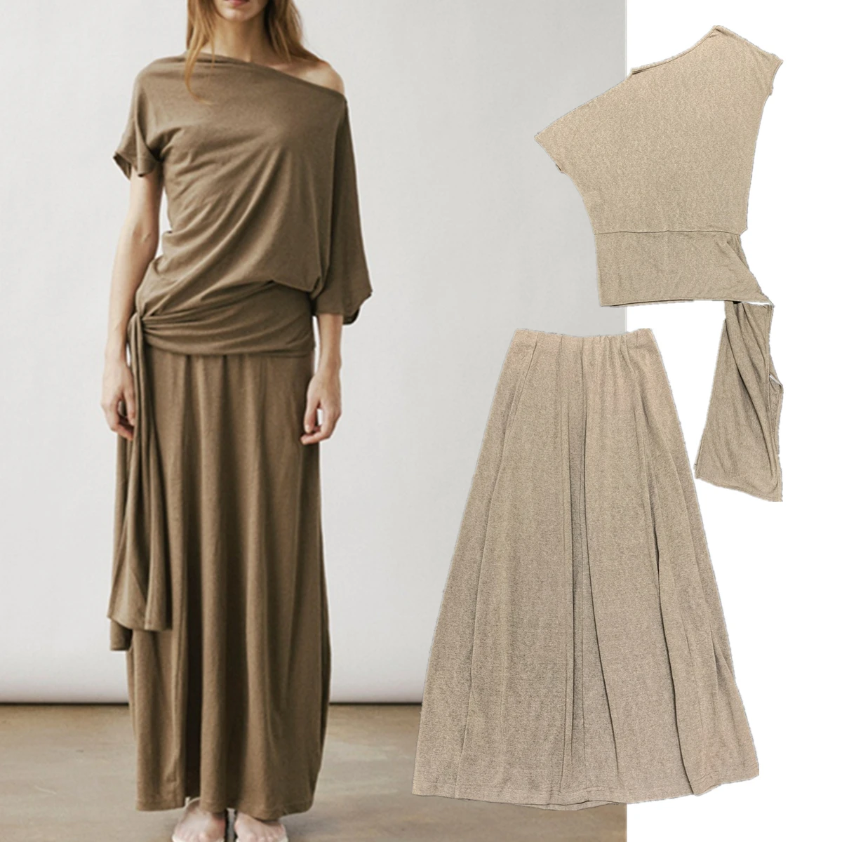 Maxdutti Indie Folk Laziness Coffee Color Pleated Draped T-shirt Women's Skirt Set Woman Clothing Faldas Skirts Two Pieces Set
Maxdutti Indie Folk Laziness Coffee Color Pleated Draped T-shirt Women's Skirt Set Woman Clothing Faldas Skirts Two Pieces Set