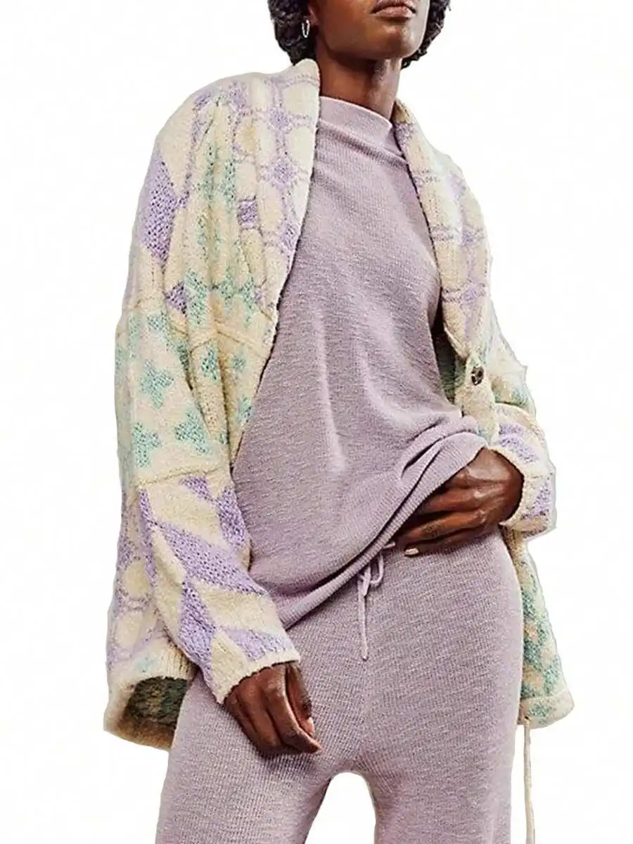 Oversized Open Front Knit Cardigan With Shawl Collar Y2K Print Cozy Sweater
Oversized Open Front Knit Cardigan With Shawl Collar Y2K Print Cozy Sweater