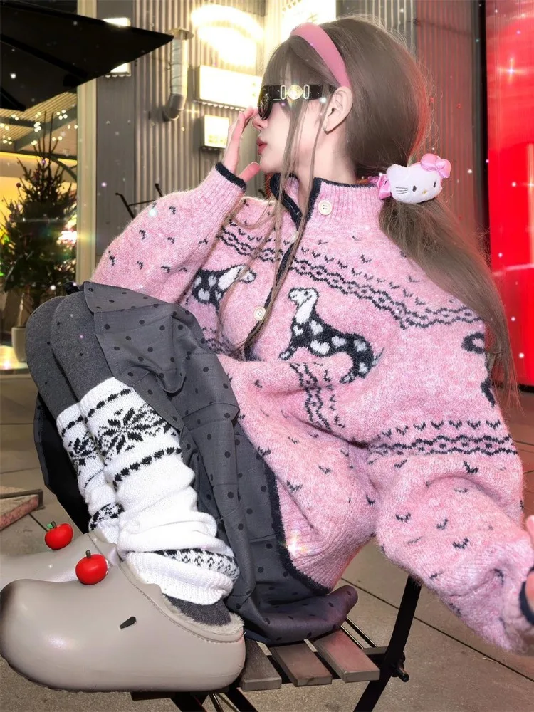 Japanese Lazy Sweet Pink Sweaters Mujer Autumn Winter Thicked Warm Cardigan Long Sleeve Loose Knitted Top for Women
Japanese Lazy Sweet Pink Sweaters Mujer Autumn Winter Thicked Warm Cardigan Long Sleeve Loose Knitted Top for Women