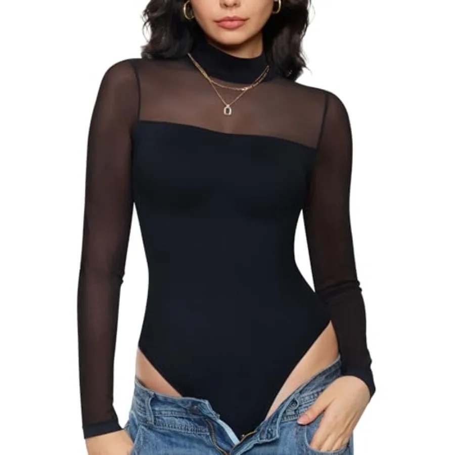 Nebility Women Long Sleeve Bodysuit Turtleneck - Mesh Shapewear Body Suit Tops Thong Going Out Tops Fall Outfits
Nebility Women Long Sleeve Bodysuit Turtleneck - Mesh Shapewear Body Suit Tops Thong Going Out Tops Fall Outfits