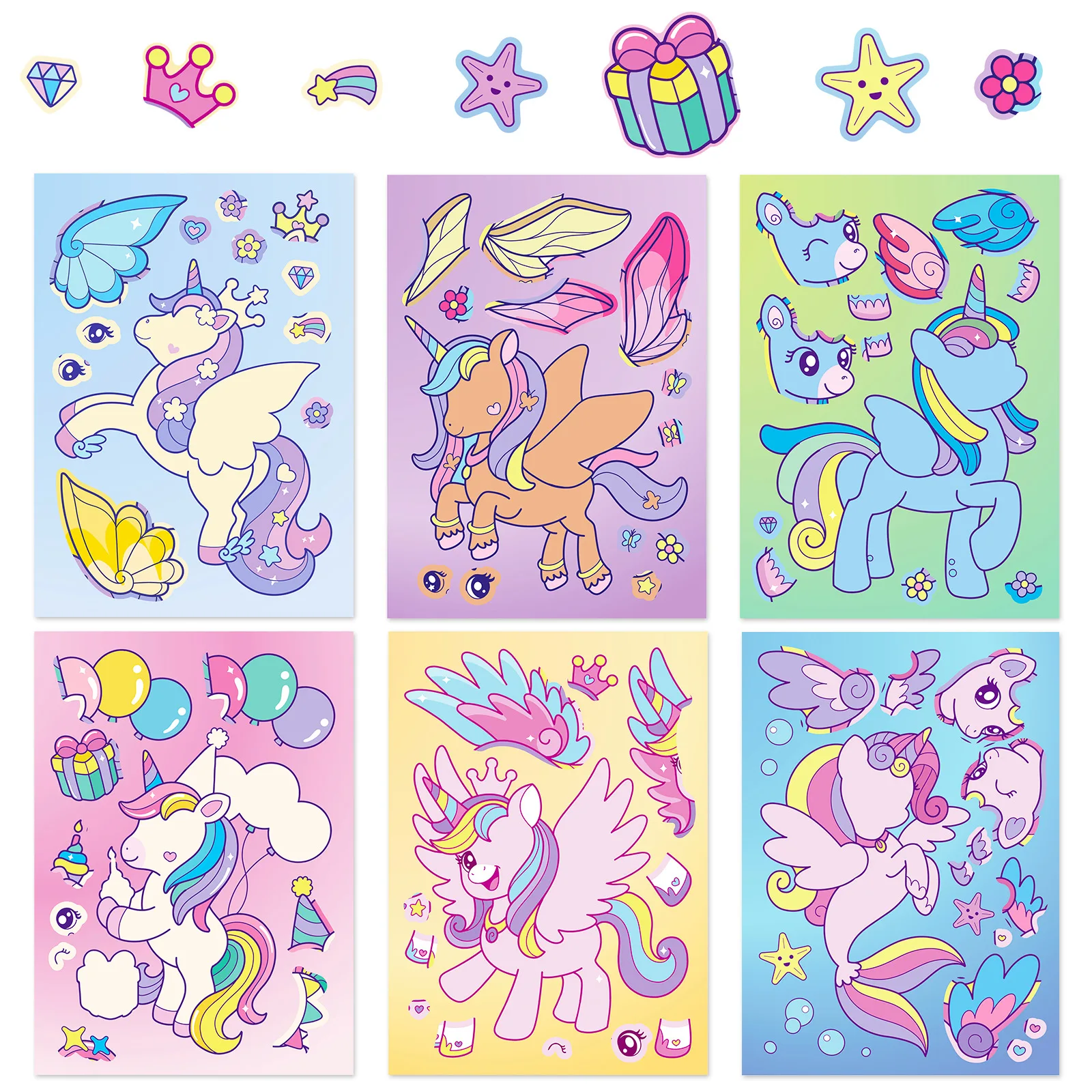 6Sheets Rainbow Horse Children DIY Puzzle Sticker Games Unicorn Make A Face Funny Assemble Jigsaw Stickers Kids Educational Toys
6Sheets Rainbow Horse Children DIY Puzzle Sticker Games Unicorn Make A Face Funny Assemble Jigsaw Stickers Kids Educational Toys
