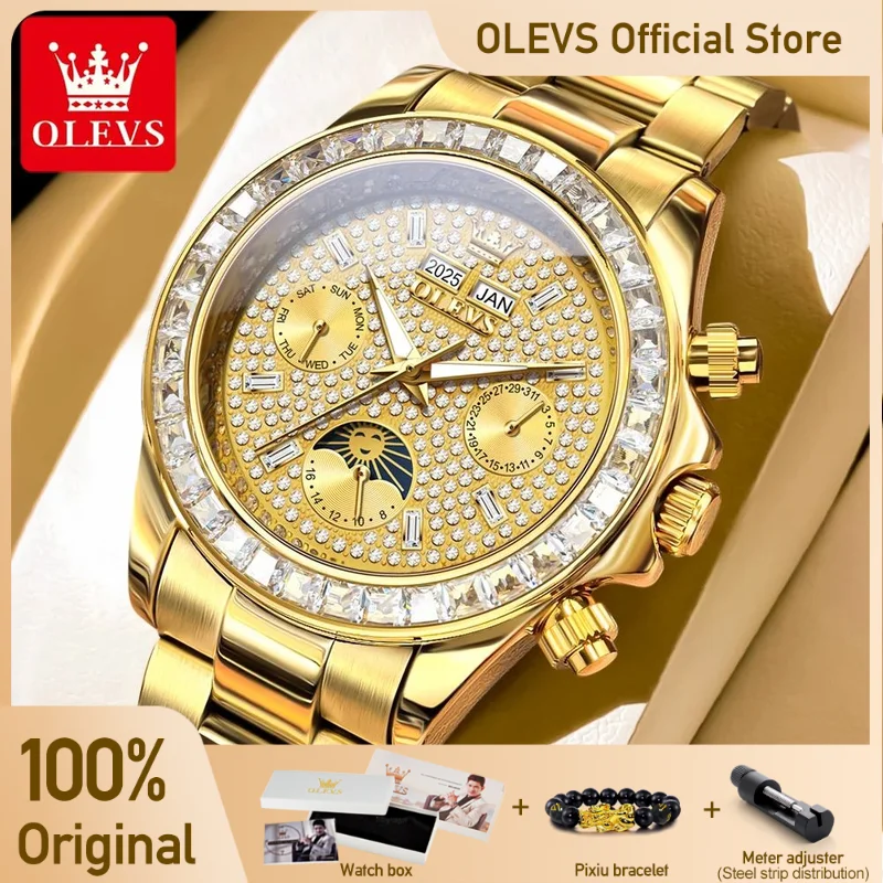 OLEVS 7038 Mens Watch Original Automatic Mechanical Watch Diamond Dial Waterproof Luminous Moon Phase Dual Calendar Watch Gifts
OLEVS 7038 Mens Watch Original Automatic Mechanical Watch Diamond Dial Waterproof Luminous Moon Phase Dual Calendar Watch Gifts