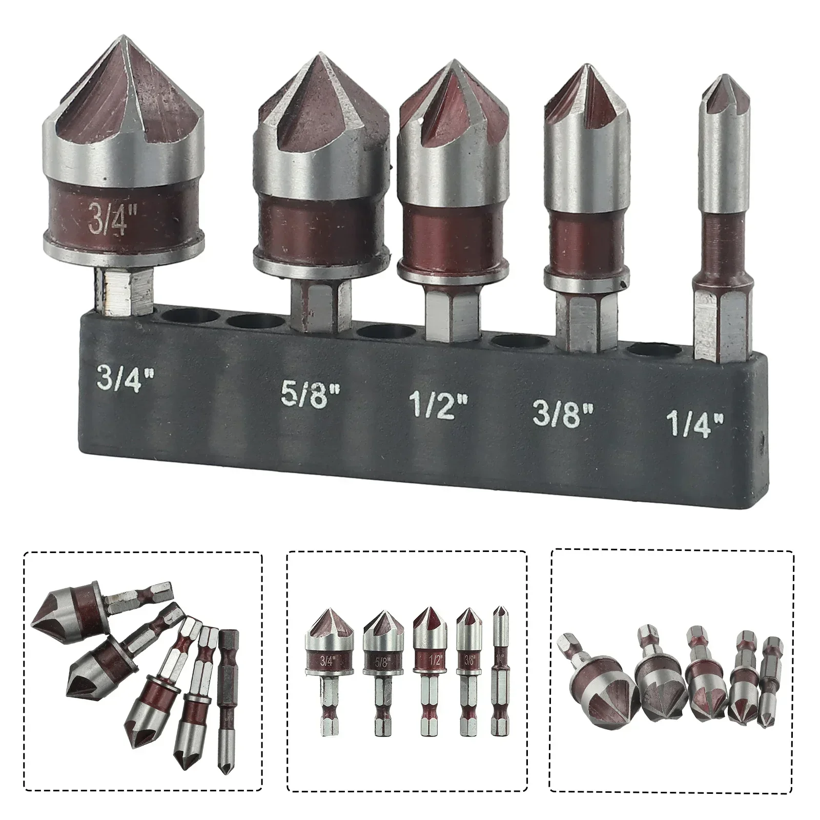 5 Flute Metal M35 Cobalt Countersink Drill Bit Set 82° 5pcs 1/4" Hex Shank Countersunk Bit Set 1/4” 3/8” 1/2” 5/8 With Holder
5 Flute Metal M35 Cobalt Countersink Drill Bit Set 82° 5pcs 1/4" Hex Shank Countersunk Bit Set 1/4” 3/8” 1/2” 5/8 With Holder