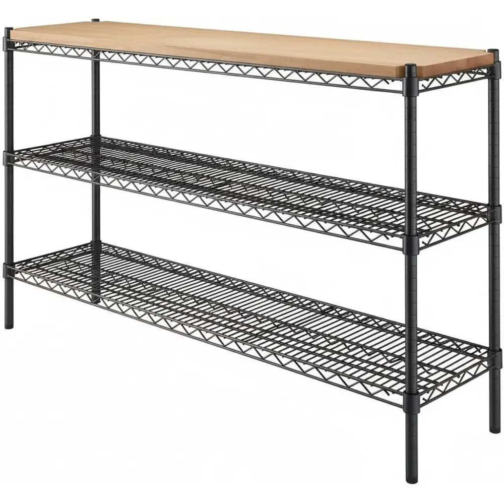 14x60 Steel Wire Shelving with 3 Wooden Shelves, 600 lbs Capacity, 34 Posts for Storage
14x60 Steel Wire Shelving with 3 Wooden Shelves, 600 lbs Capacity, 34 Posts for Storage