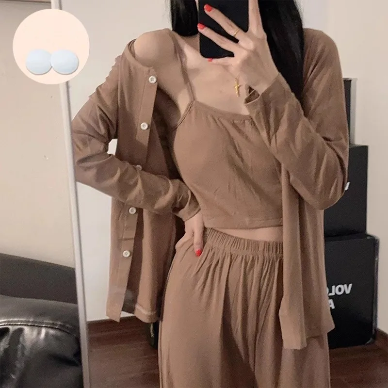 Korean Sexy Three Pieces Set New Modal Sleepwear Pajamas For Women Comfort Long Sleeve Pant Suit Spring Autumn Home Clothing
Korean Sexy Three Pieces Set New Modal Sleepwear Pajamas For Women Comfort Long Sleeve Pant Suit Spring Autumn Home Clothing