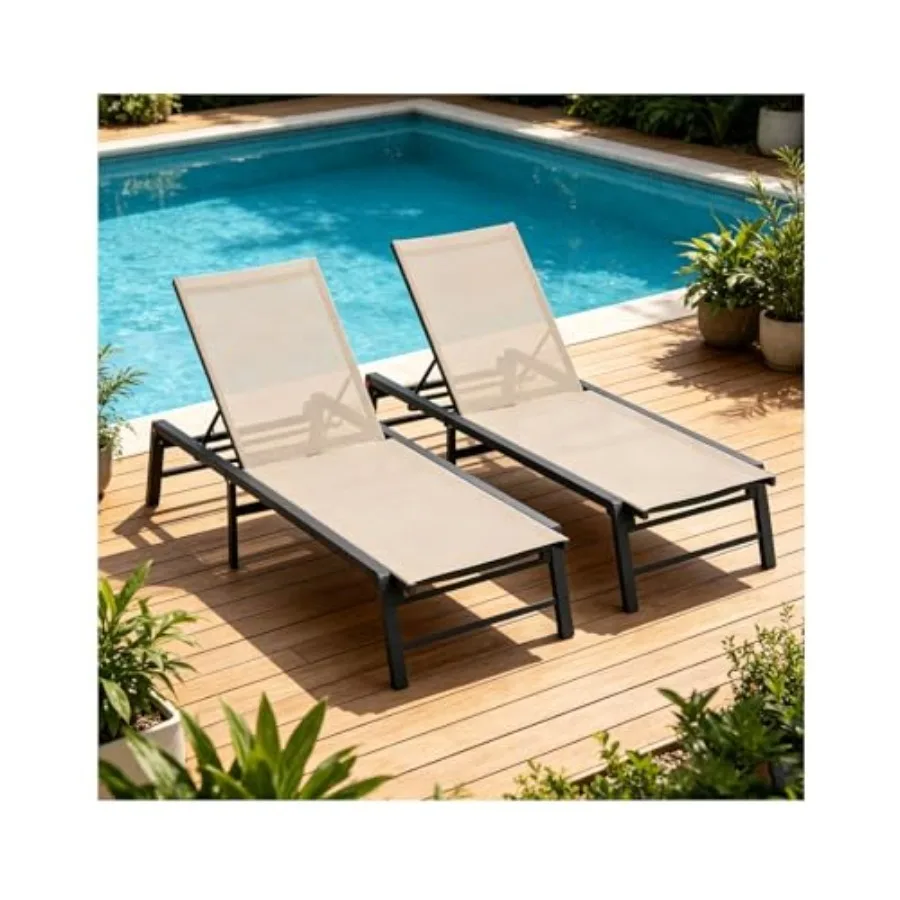 Chaise Lounge Chair Set of 2, Outdoor Pool Sun Lounger Foldable Aluminum, 5-Level Adjustable Backrest, 400 Lbs Capacity, for Ou
Chaise Lounge Chair Set of 2, Outdoor Pool Sun Lounger Foldable Aluminum, 5-Level Adjustable Backrest, 400 Lbs Capacity, for Ou