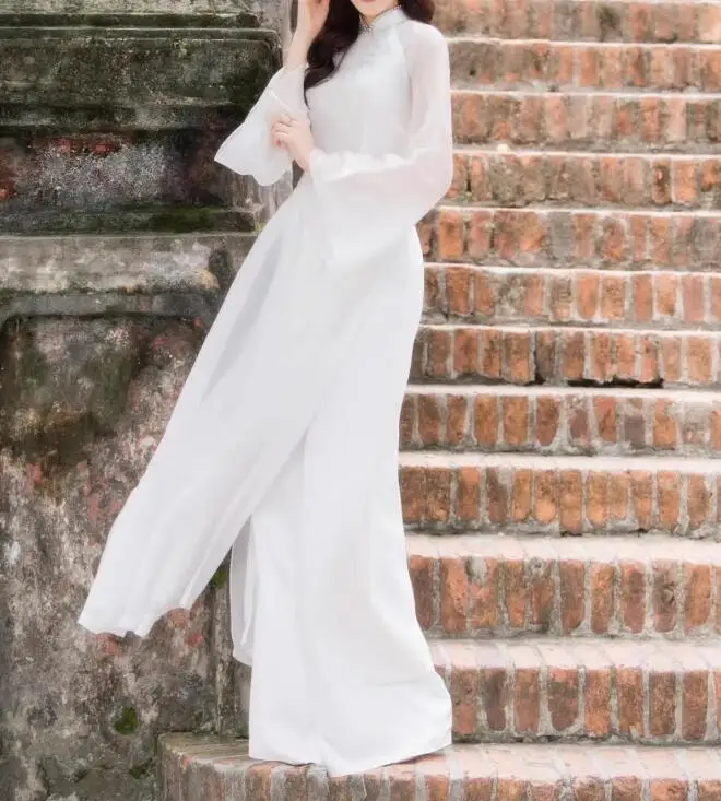 Vietnam Tradition Ao dai Cheongsam White Wedding Dress Include Pants Vintage Ruffled Sleeve
Vietnam Tradition Ao dai Cheongsam White Wedding Dress Include Pants Vintage Ruffled Sleeve