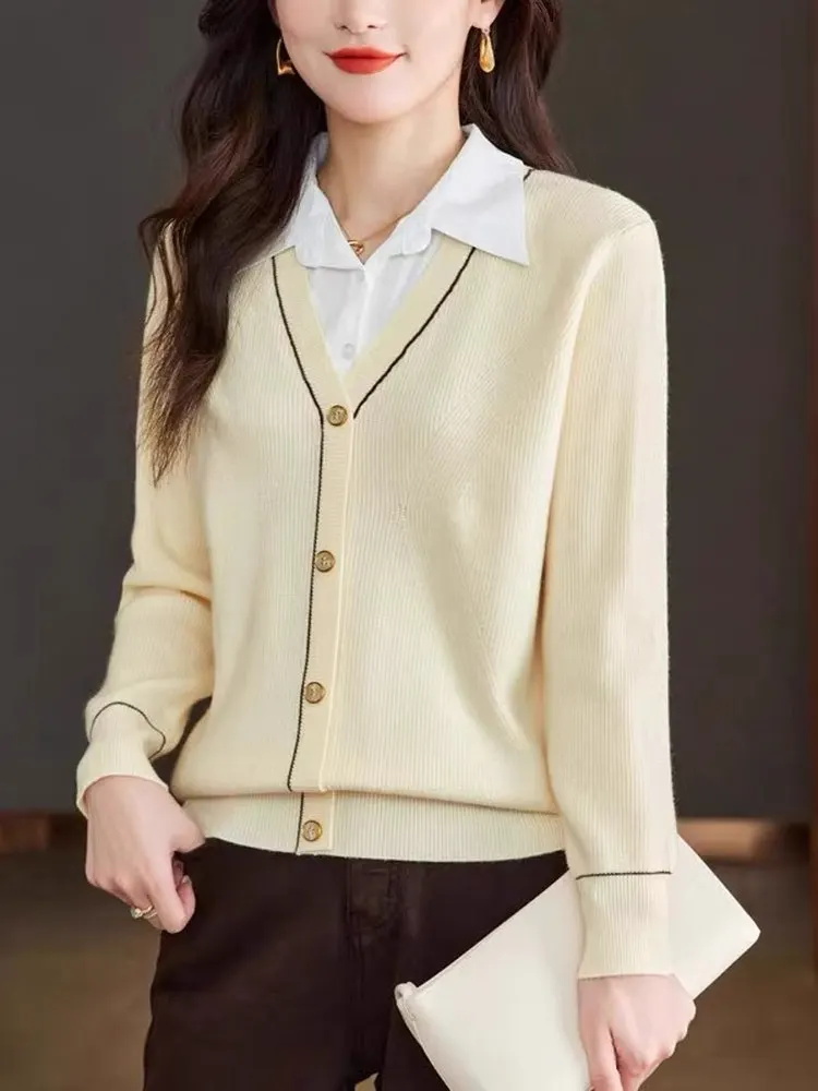 Spring 2025 Women's Fashion Long Sleeve Knitted Sweater Fake Two-Piece Neck Slimming Base Shirt Commute Style Regular Fit
Spring 2025 Women's Fashion Long Sleeve Knitted Sweater Fake Two-Piece Neck Slimming Base Shirt Commute Style Regular Fit
