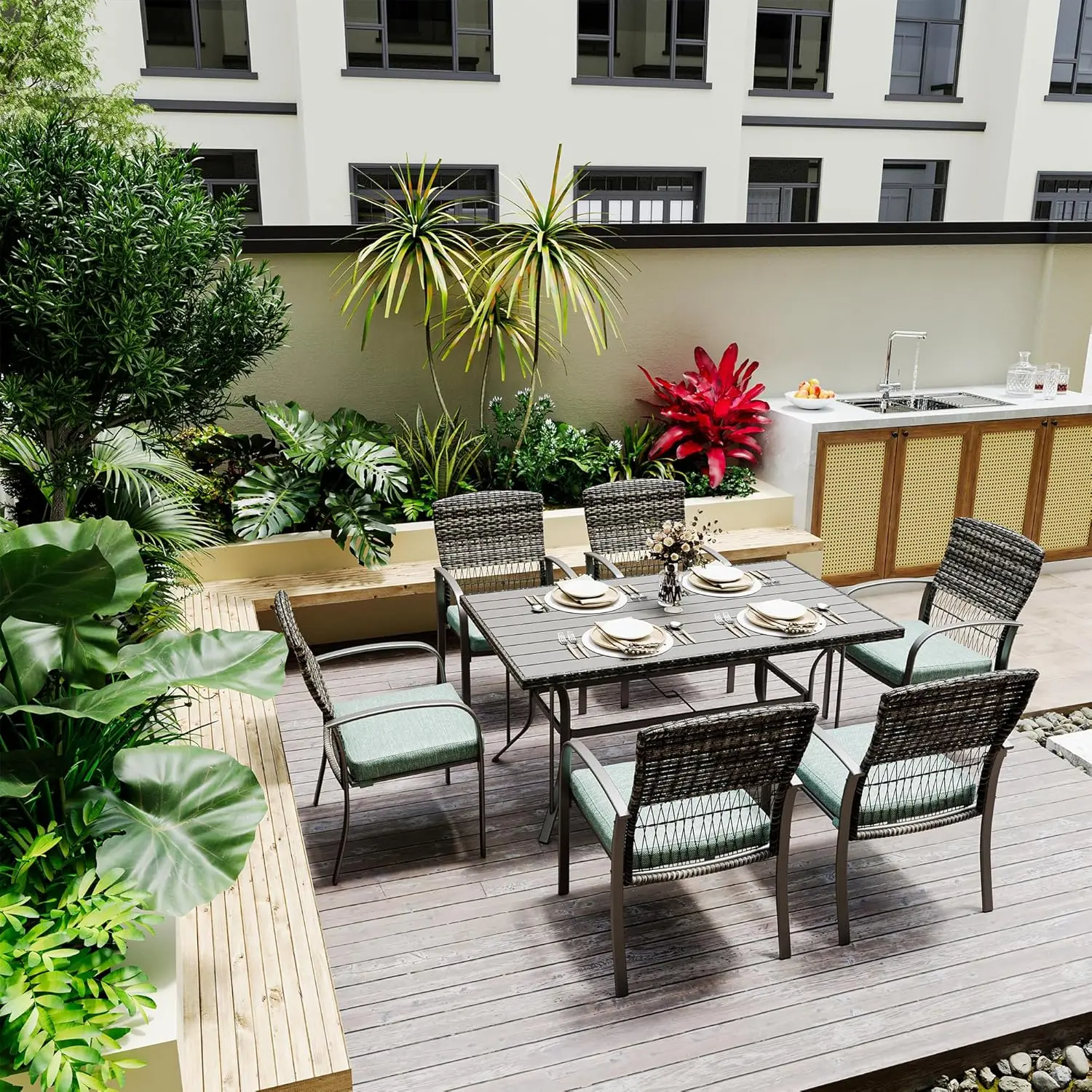 Pamapic Patio Dining Table Set, Outdoor Dining Set 7 Piece, Outdoor Wicker Furniture Set with Removable Cushions for Backyard
Pamapic Patio Dining Table Set, Outdoor Dining Set 7 Piece, Outdoor Wicker Furniture Set with Removable Cushions for Backyard