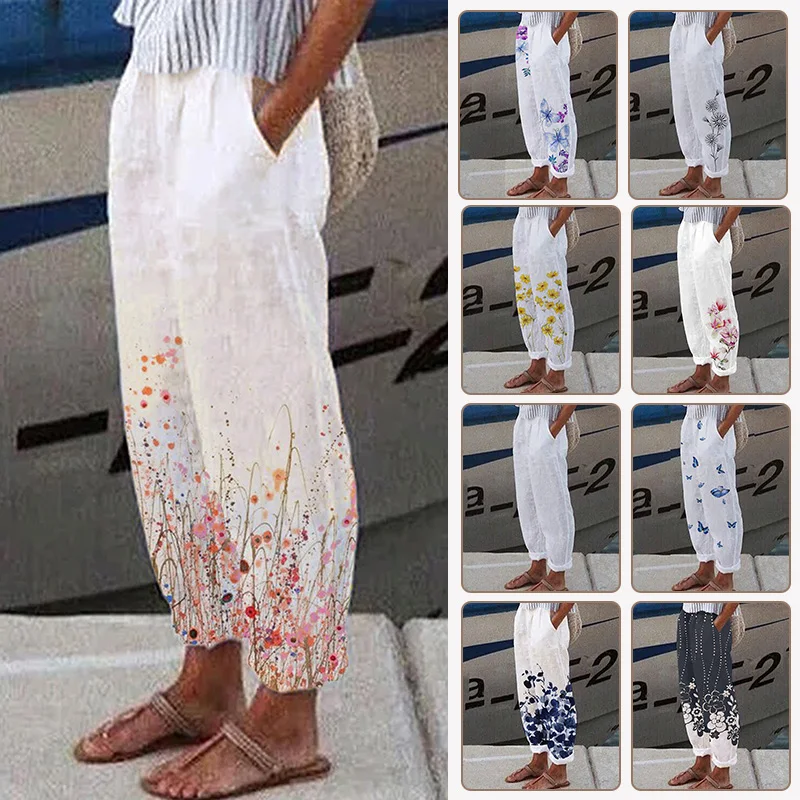 Summer Women Cotton Linen Elegant Floral Print Pants Vintage Elastic Waist Pockets Casual Streetwear Work Wear Loose Trousers
Summer Women Cotton Linen Elegant Floral Print Pants Vintage Elastic Waist Pockets Casual Streetwear Work Wear Loose Trousers