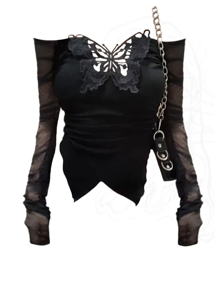 Oversize Vintage Butterfly Hollow Out T-shirts Summer Sexy Off Shoulder Slim Fit Tops Women Y2k Mesh Long Sleeve Tee Shirt
Oversize Vintage Butterfly Hollow Out T-shirts Summer Sexy Off Shoulder Slim Fit Tops Women Y2k Mesh Long Sleeve Tee Shirt