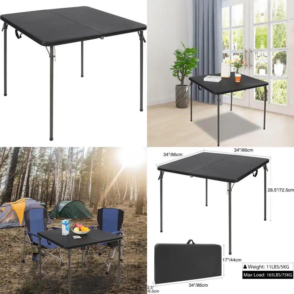 Compact 34 Folding Card Table - Portable Outdoor Indoor Half-Size Table with Resin Top, Collapsible Legs, Black
Compact 34 Folding Card Table - Portable Outdoor Indoor Half-Size Table with Resin Top, Collapsible Legs, Black