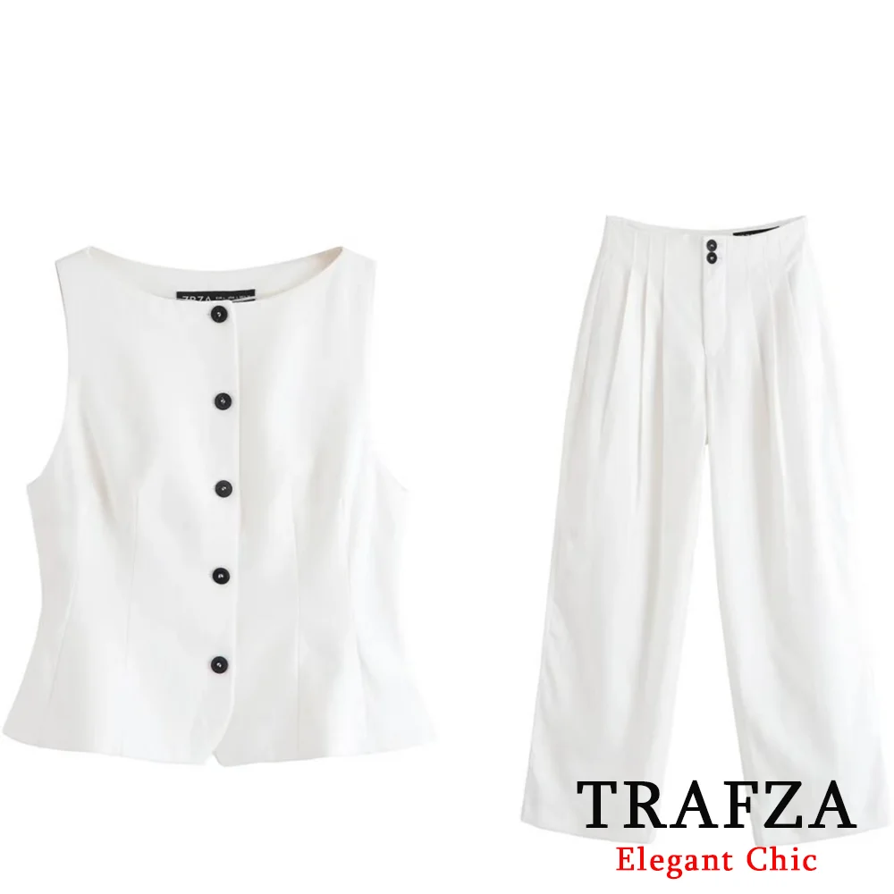 TRAFZA Women Elegant Commute Vest Set Fold Buttons Vest Or Long Pant 2025 Spring Summer Fashion Simple Casual Lady Pant Set
TRAFZA Women Elegant Commute Vest Set Fold Buttons Vest Or Long Pant 2025 Spring Summer Fashion Simple Casual Lady Pant Set
