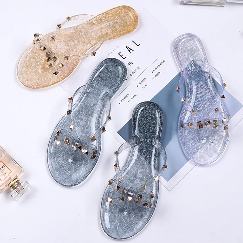 Summer Women Slippers Bow Flip Flops Rivet Flats Sandals Outdoor Transparent Crystal Beach Shoes Female Open Toe Shoes
Summer Women Slippers Bow Flip Flops Rivet Flats Sandals Outdoor Transparent Crystal Beach Shoes Female Open Toe Shoes