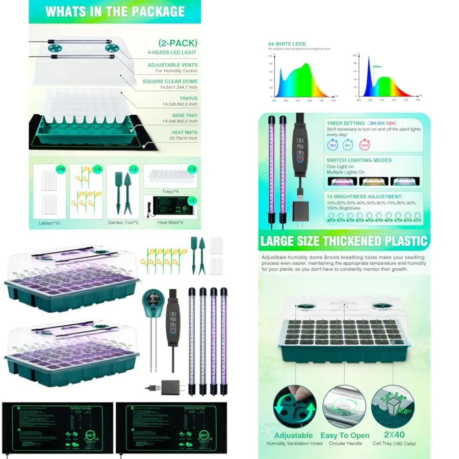 Seed Starter Tray with Grow Lights and Heat Mat, 3-in-1 Soil Meter, 80-Cell Seed Growing Tray, Germination and Plant Propagatio
Seed Starter Tray with Grow Lights and Heat Mat, 3-in-1 Soil Meter, 80-Cell Seed Growing Tray, Germination and Plant Propagatio