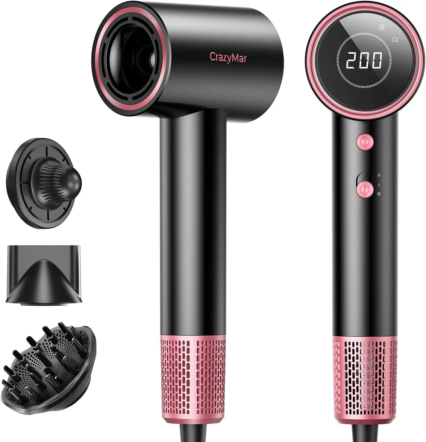 Fast Drying Hair Dryer with 180K RPM, 500M Negative Ions, 4 Temp & 2 Speed for Home Travel - Rose Pink
Fast Drying Hair Dryer with 180K RPM, 500M Negative Ions, 4 Temp & 2 Speed for Home Travel - Rose Pink