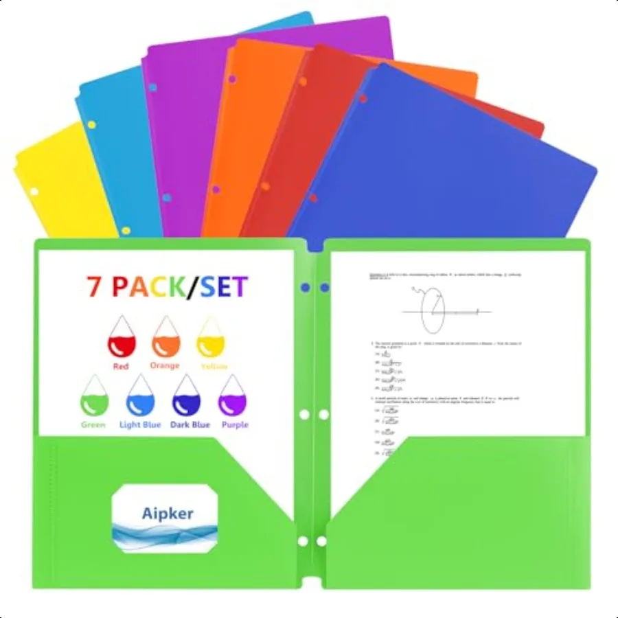 Folder with PocketsPlastic Pockets Folders for School Office Paper Documents Plastic Folders with Pockets 3 Hole Punched 7 Pack
Folder with PocketsPlastic Pockets Folders for School Office Paper Documents Plastic Folders with Pockets 3 Hole Punched 7 Pack