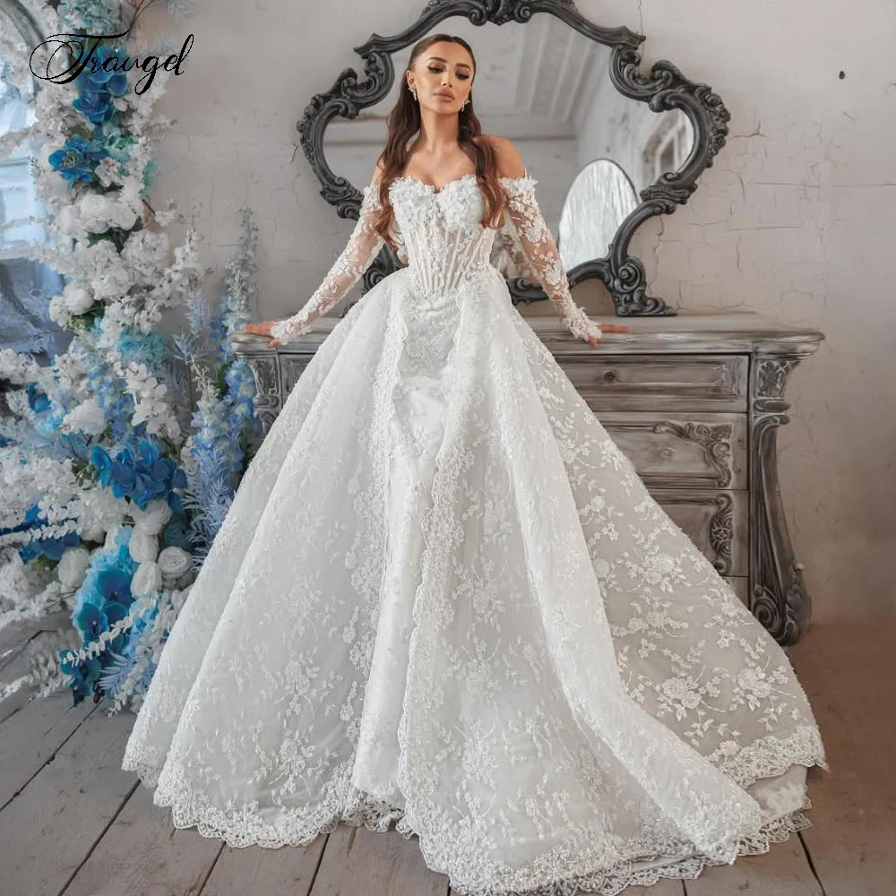 Элегантные свадебные платья трапециевидной формы по индивидуальному заказу, с открытыми плечами, Vestido De Novia, кружевное платье со съемным шлейфом De Mariee
Элегантные свадебные платья трапециевидной формы по индивидуальному заказу, с открытыми плечами, Vestido De Novia, кружевное платье со съемным шлейфом De Mariee