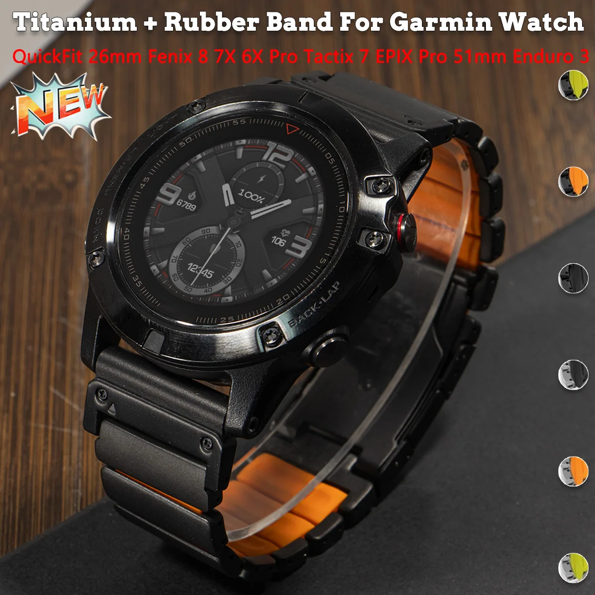 Титановый ремешок с резиновой вставкой для часов Garmin Fenix 8, 7X, 6X Pro, Tactix 7, EPIX Pro 51 мм, QuickFit, металлический браслет для Enduro 3, 2X, Instinct 3 50 мм
Титановый ремешок с резиновой вставкой для часов Garmin Fenix 8, 7X, 6X Pro, Tactix 7, EPIX Pro 51 мм, QuickFit, металлический браслет для Enduro 3, 2X, Instinct 3 50 мм