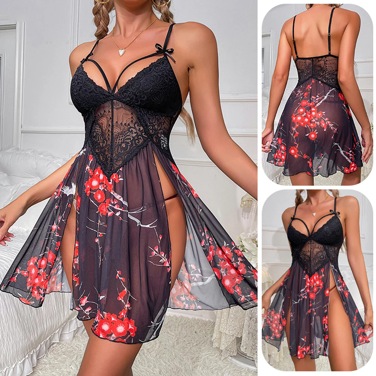 New Sexy Lingeries For Women Mesh Beautiful Printed Adult Female Sleepwear Lace Embroidered Suspender Backless Bowknot Nightgown
New Sexy Lingeries For Women Mesh Beautiful Printed Adult Female Sleepwear Lace Embroidered Suspender Backless Bowknot Nightgown