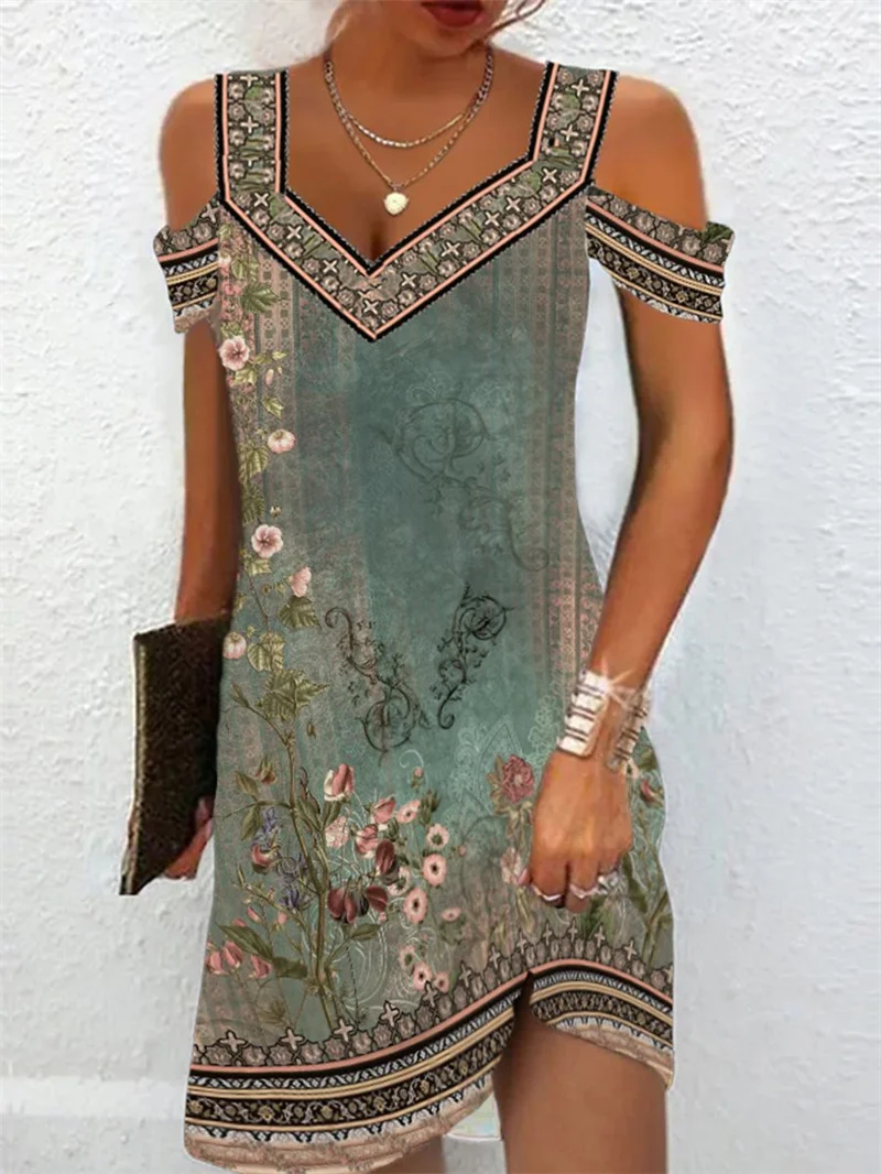 Vintage Ethnic Style Print Dress Female 2023 Summer Daily Casual Basic Dressy Women's V Neck Off The Shoulder Short Sleeve Gown
Vintage Ethnic Style Print Dress Female 2023 Summer Daily Casual Basic Dressy Women's V Neck Off The Shoulder Short Sleeve Gown