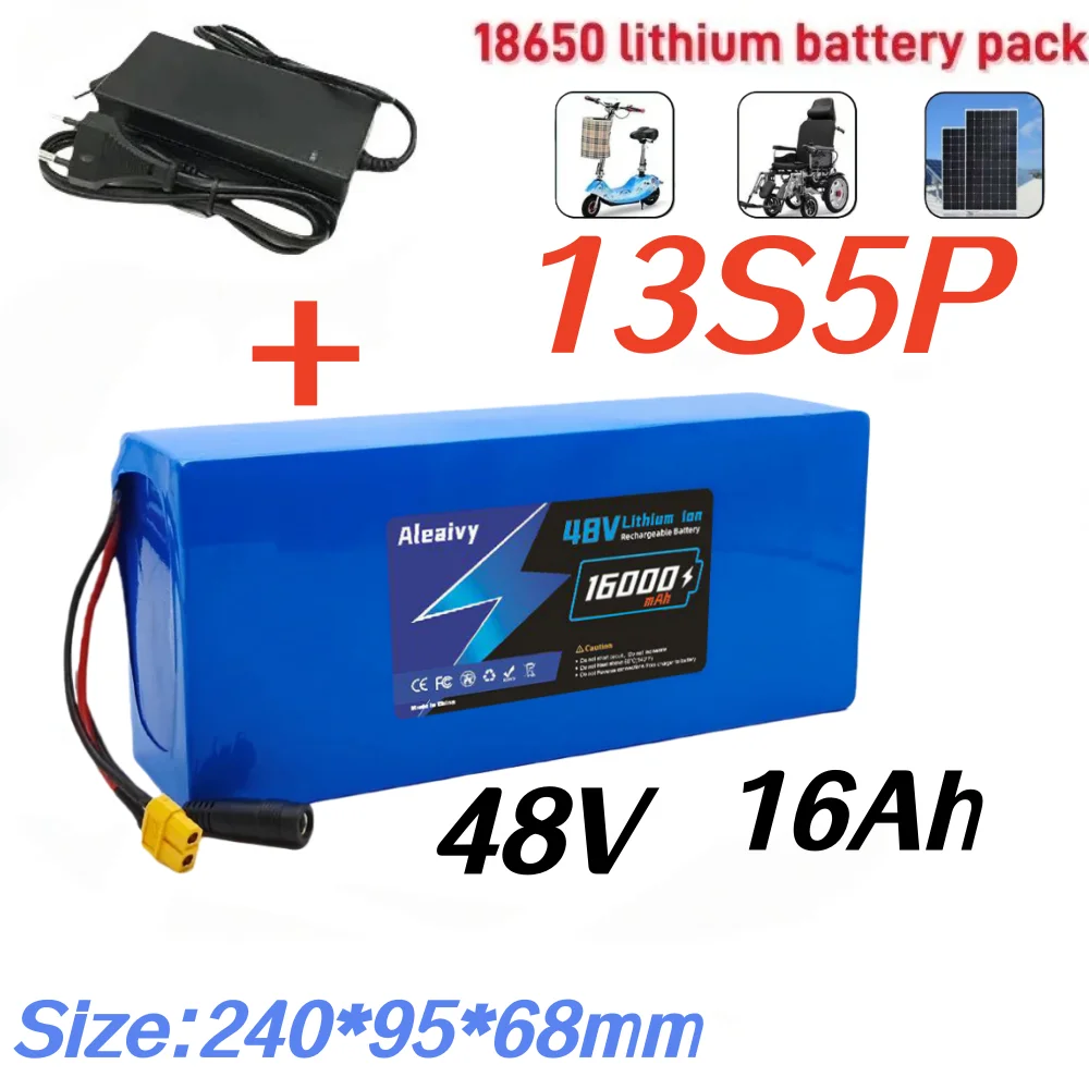48V 16Ah 13S5P 18650 Lithium Rechargeable Battery Pack Built-in BMS Circuit Protection With 54.6V 2A Charger.
48V 16Ah 13S5P 18650 Lithium Rechargeable Battery Pack Built-in BMS Circuit Protection With 54.6V 2A Charger.