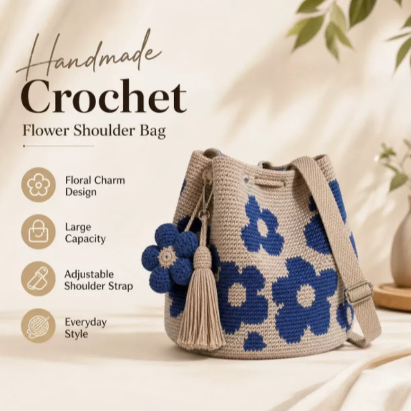 Crochet Flower Crossbody Bag Handmade Knit Floral Bucket Bag Cute Woven Purse With Adjustable Strap For Beach Travel & Gift
Crochet Flower Crossbody Bag Handmade Knit Floral Bucket Bag Cute Woven Purse With Adjustable Strap For Beach Travel & Gift