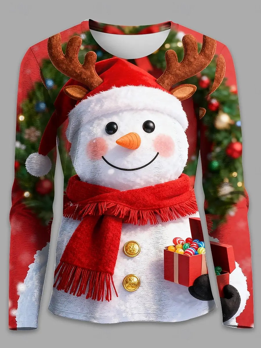 3D Print Christmas Snowman Graphic Long Sleeve T-Shirt Fashion Creative Personality Round Neck Top Women's Autumn Winter Clothes
3D Print Christmas Snowman Graphic Long Sleeve T-Shirt Fashion Creative Personality Round Neck Top Women's Autumn Winter Clothes