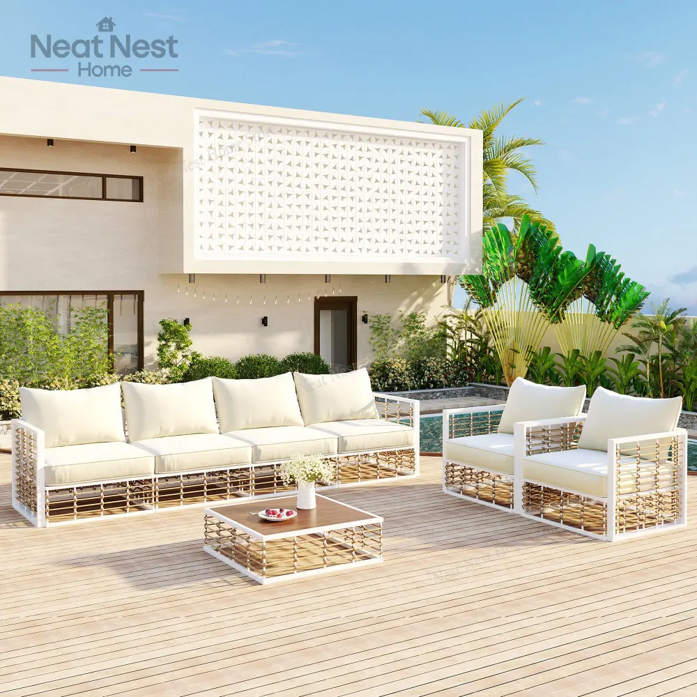Modern Minimalist 7-Piece Metal Patio Sectional Sofa Set, Garden Conversational Furniture Set with Thick Cushions and Table
Modern Minimalist 7-Piece Metal Patio Sectional Sofa Set, Garden Conversational Furniture Set with Thick Cushions and Table