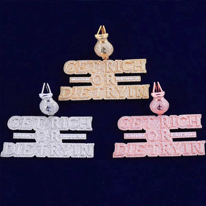 Hip Hop 3A+ CZ Stone Paved Bling Iced Out Get RICH MONEY Bag Pendant Necklace for Men Rapper Jewelry Rose Gold Silver Color
Hip Hop 3A+ CZ Stone Paved Bling Iced Out Get RICH MONEY Bag Pendant Necklace for Men Rapper Jewelry Rose Gold Silver Color